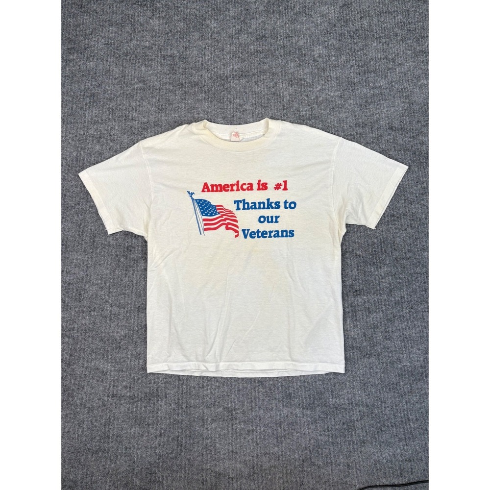 Vintage Royal First Class Veterans T-Shirt America is #1 USA Made White Large